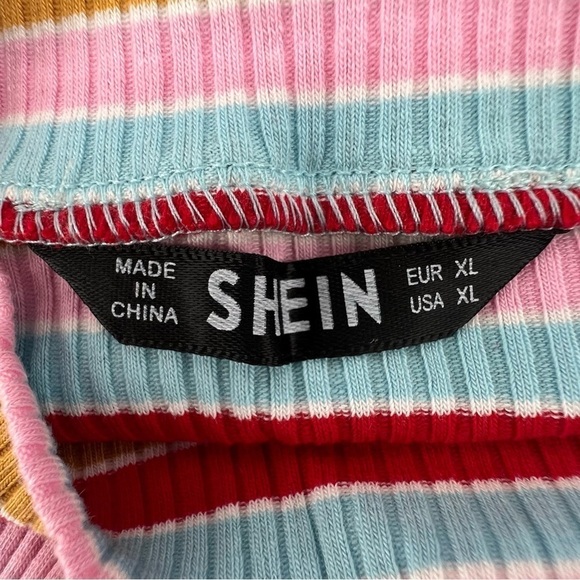 SHEIN Long Sleeve Multi Striped Mock Turtleneck Shirt Size XL Women’s - Picture 2 of 5